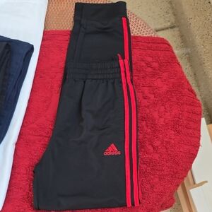 Adidas Kids Black Joggers with Red Stripes
